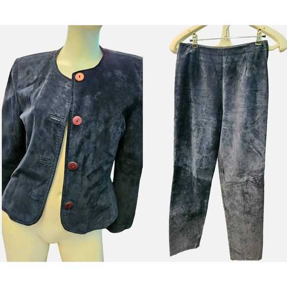 Vintage 90's Danier Leather 2 Piece Suit XS Jacket Blazer Pants Womens Fall Wint